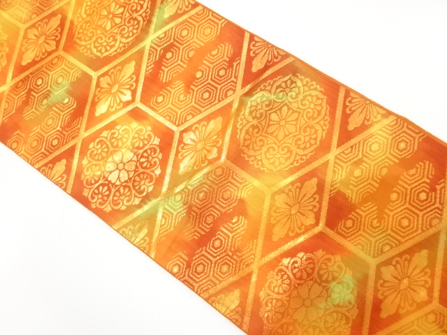 亀甲に華紋織り出し　袋帯